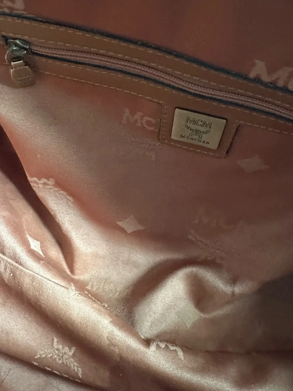 MCM Cognac Visetos Logo Boston Satchel with Black Trim & Charm